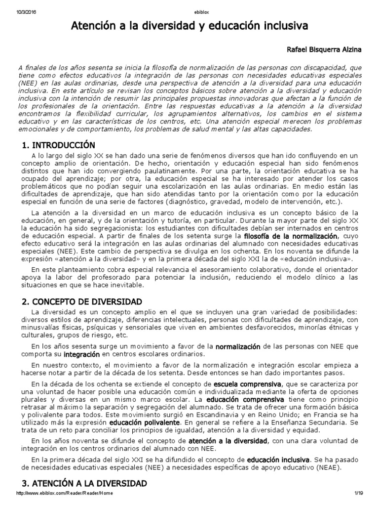Atención a la Diversidad en Educación Inclusiva | PDF | Plan de ...