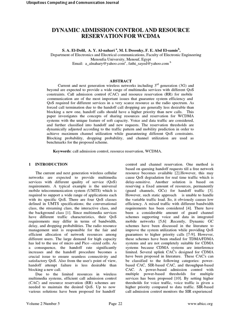 Dynamic Admission Control and Resource Reservation For Wcdma | PDF ...