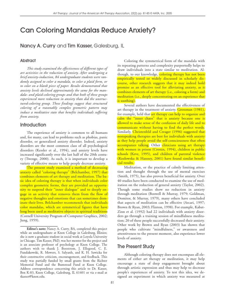 Can Coloring Mandalas Reduce Anxiety | PDF | Art Therapy | Anxiety