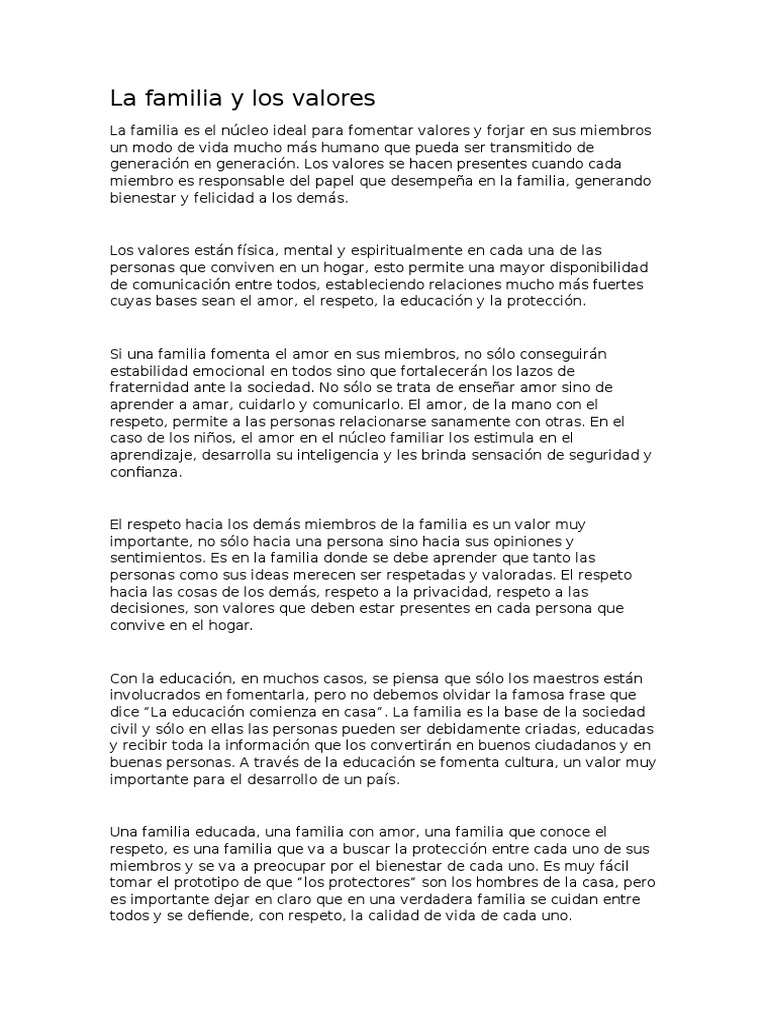 La Familia y Los Valores | PDF | Familia | Amor