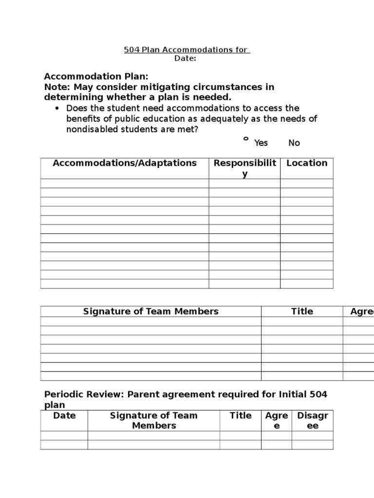 504 Accommodation Plan Page 2 | PDF | Career & Growth | Law