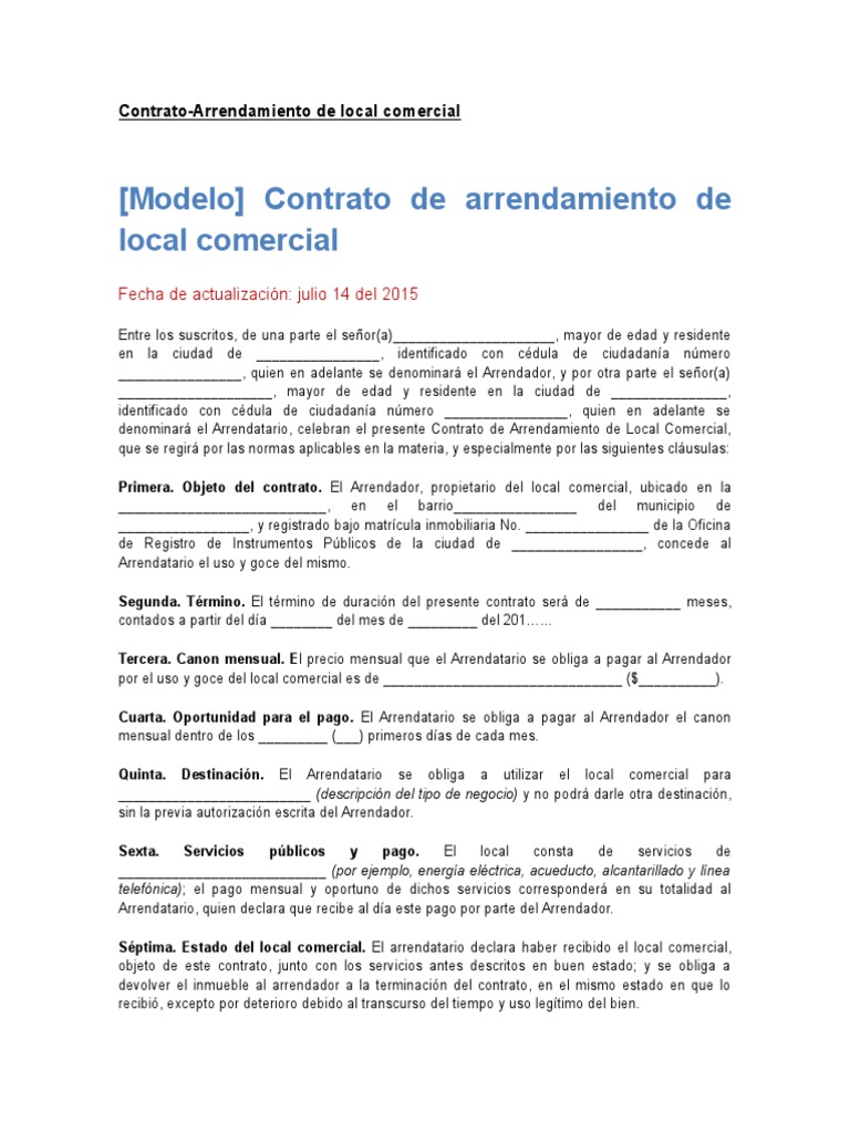 Contrato de Arrendamiento de Local Comercial | PDF | Alquiler | Pagos