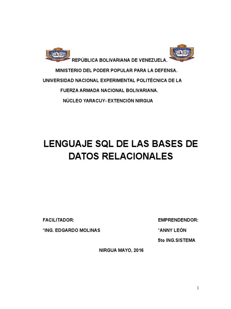 Lenguaje SQL en Bases de Datos Relacionales | PDF | Diseño de software ...