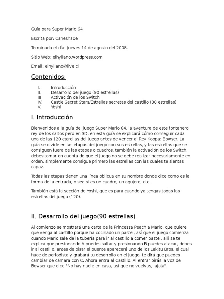 Guia Super Mario 64 | PDF | Mario | Naturaleza