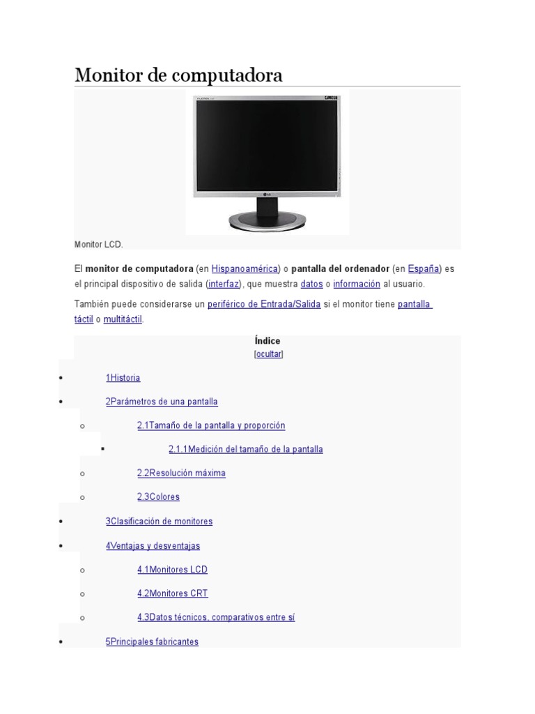 Historia y tipos de monitores de computadora | PDF | Monitor de ...
