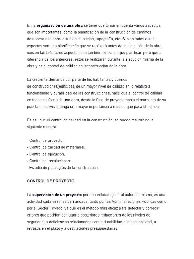 Control de Calidad en Obras de Construcción | PDF | Calidad (comercial ...