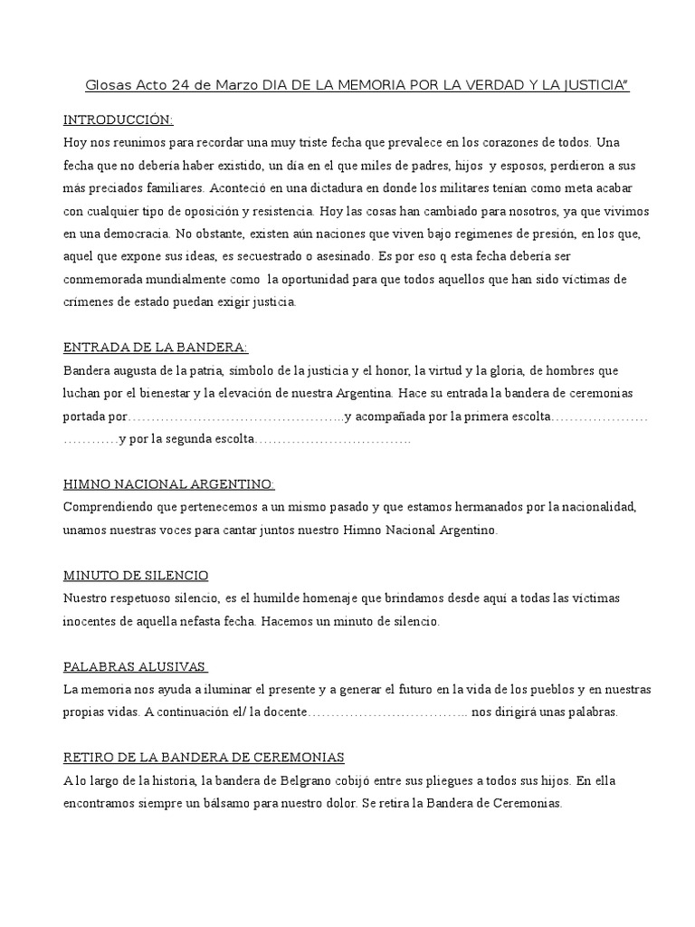 Glosas Acto 24 de Marzo DIA DE LA MEMORIA POR LA VERDAD Y LA JUSTICIA ...
