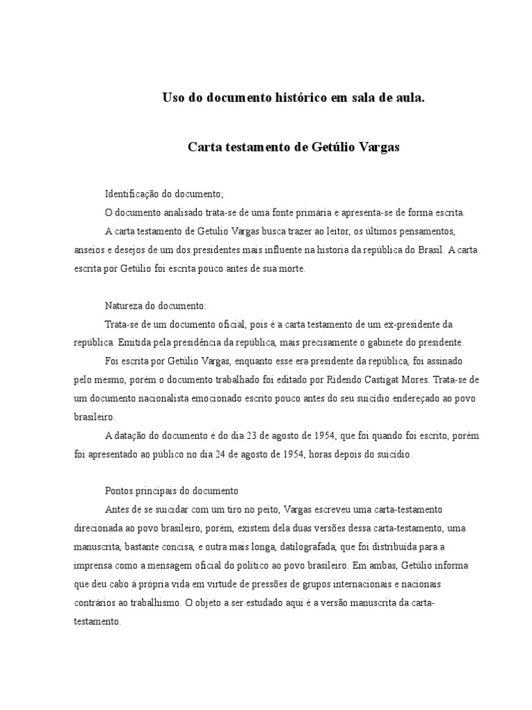 Análise Da Carta de Suicído de Getúlio Vargas