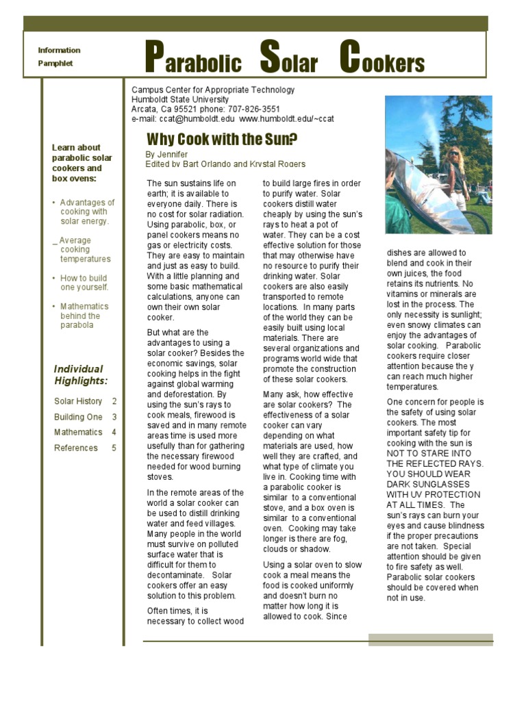 Parabolic Solar Cookers Guide | PDF | Foods | Nature