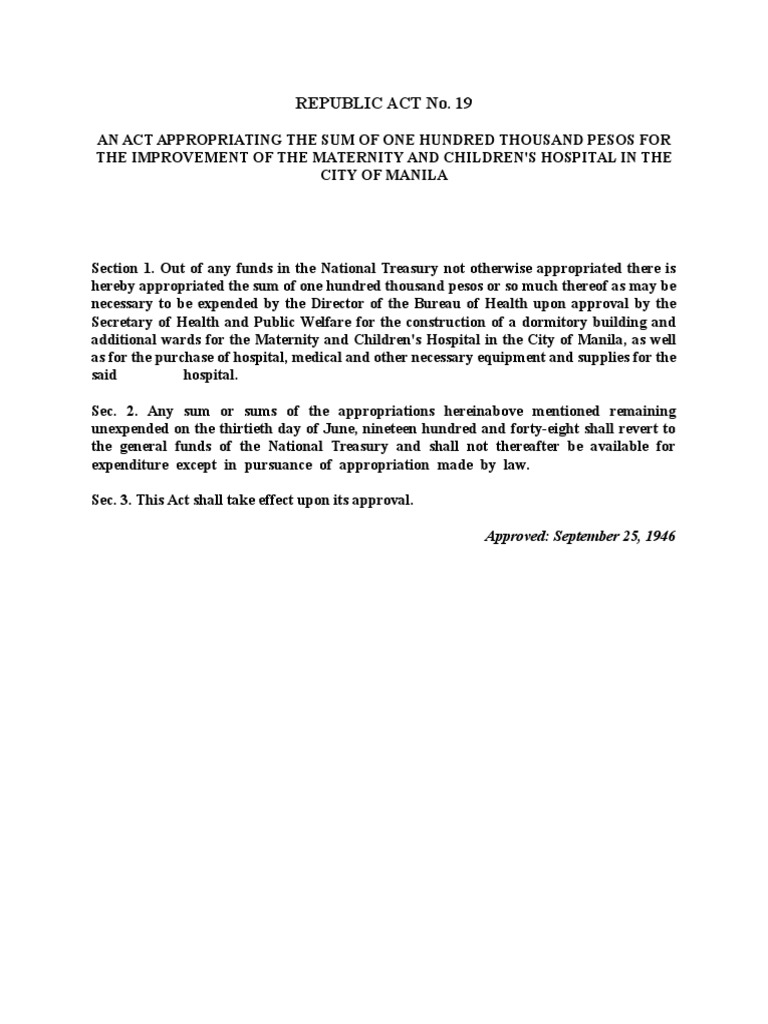 Republic Act No. 19 | PDF