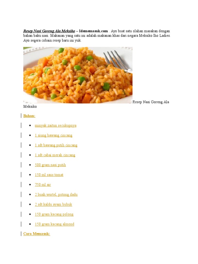 Resep Nasi Goreng Ala Meksiko Resep Nasi Goreng Ala Meksiko