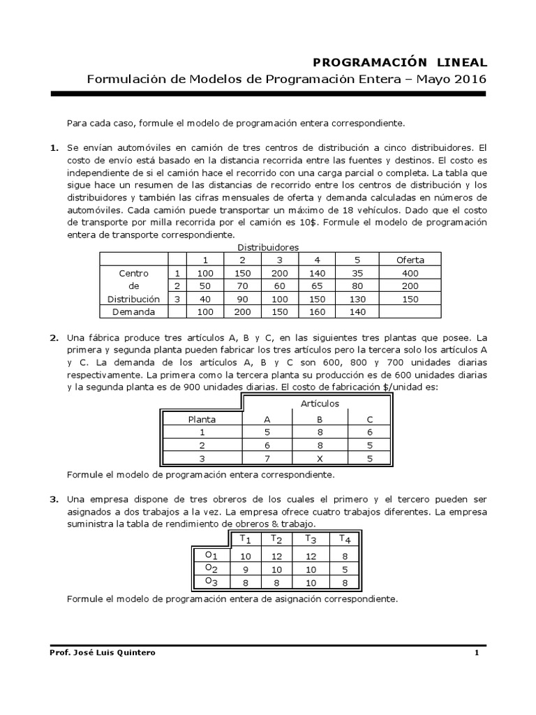 Modelos de Programación Entera en Logística | PDF | Transporte | Inventario