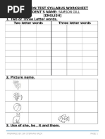 Induction Test Syllabus Worksheet Student'S Name: Samson Gill (English) 1. Two or Three Letter Words. Two Letter Words Three Letter Words