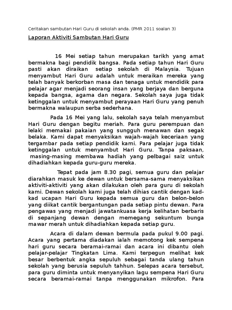 Laporan Ceritakan Sambutan Hari Guru Di Sekolah Anda Pdf