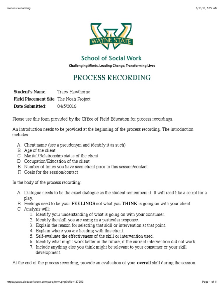 Process Recording for Student Casework | PDF | Child Care | Relationships