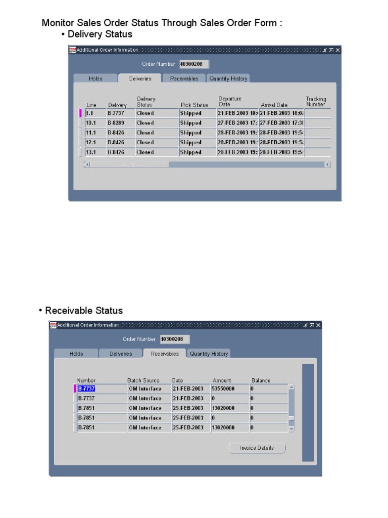 Monitor Sales Order Status Through Sales Order Form: - Delivery Status ...