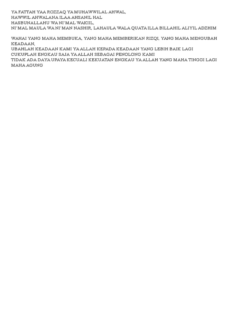 Ya Fattah Yaa Rozzaq Ya Muhawwilal Ahwal