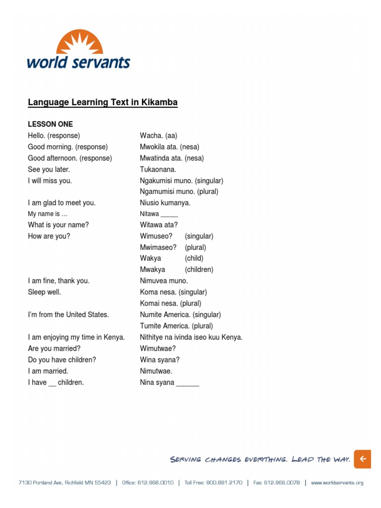 Kamba Language Basics and Phrases | PDF | Cuisine | Cooking