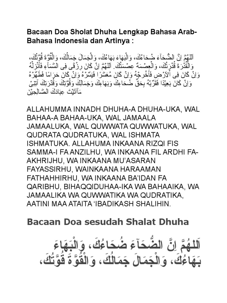 Bacaan Doa Sholat Dhuha Lengkap Bahasa Arab