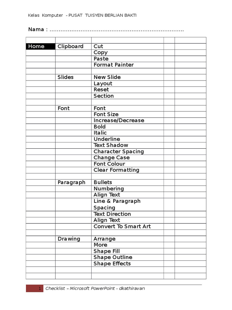 Checklist Microsoft POWERPOINT PDF Microsoft Power Point Typefaces