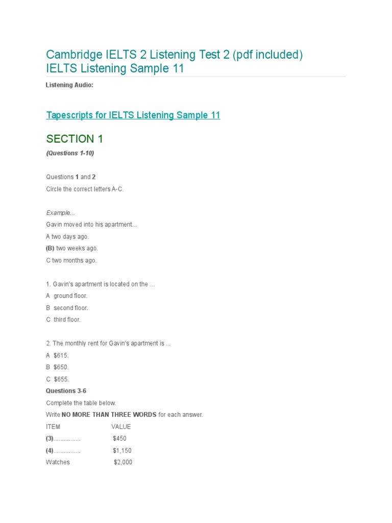 Cambridge Ielts 2 Listening Test 2 International English Language Testing System Business