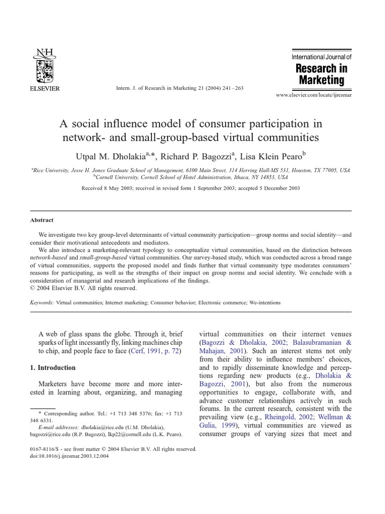 Social Influence in Virtual Communities | PDF | Social Group | Identity ...