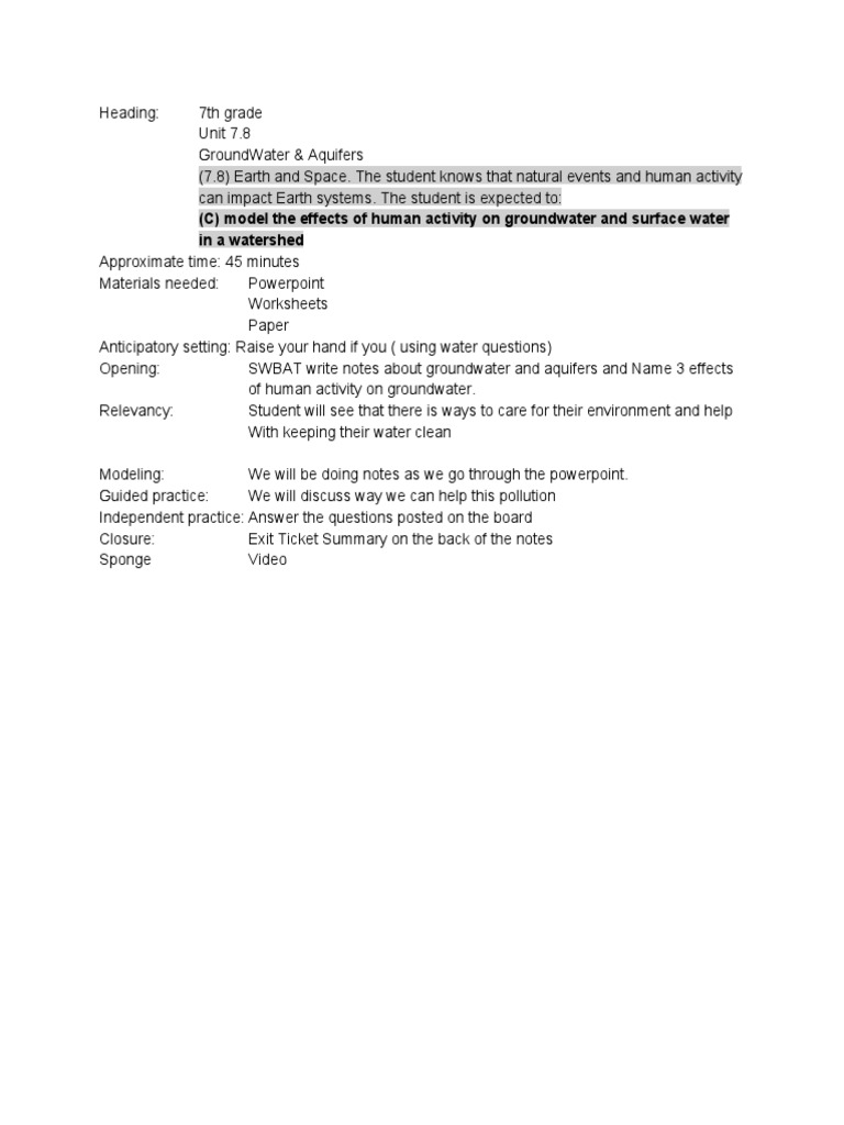 Groundwater Impact for 7th Graders | PDF | Groundwater | Environmental ...