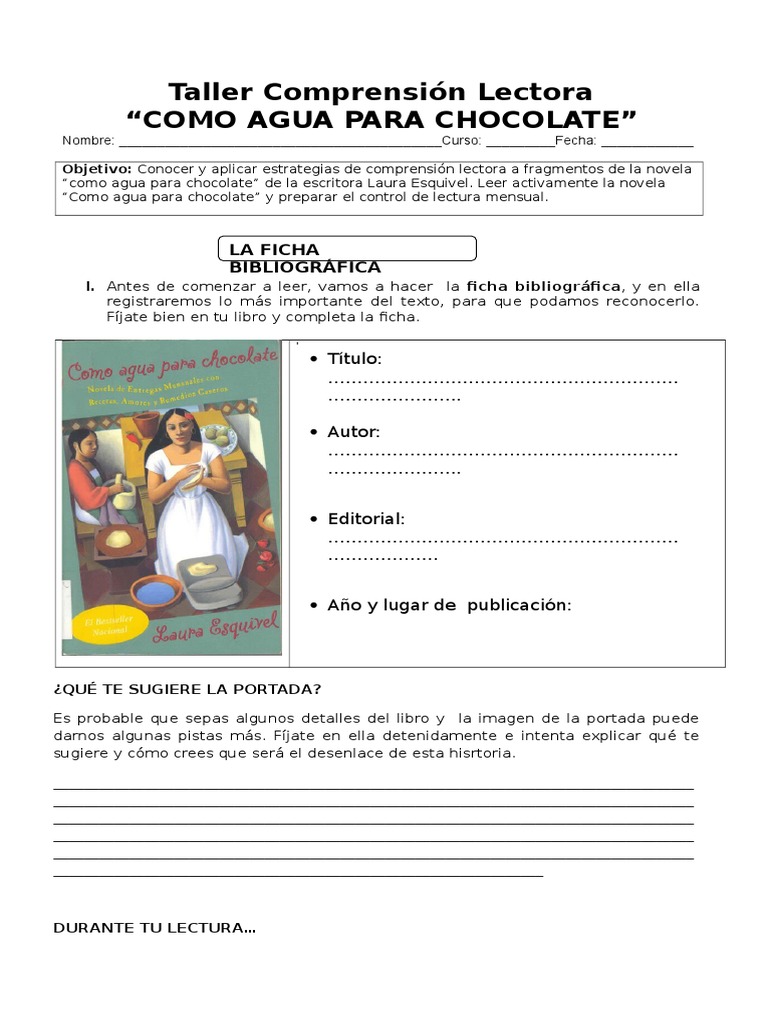 Como Agua para Chocolate Comprensión lectora Narración