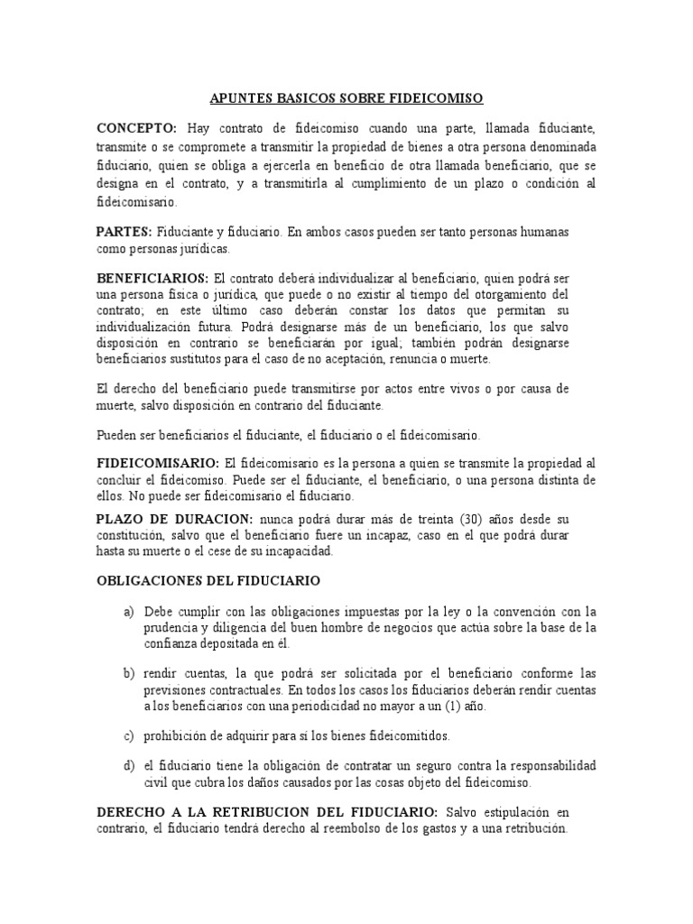 Obligaciones del Fiduciario en Fideicomiso | PDF | Ley de fideicomiso ...