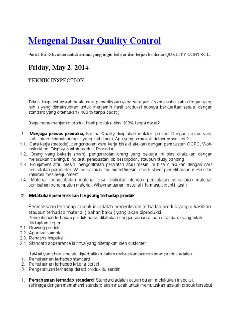 Mengenal Dasar Quality Control | PDF | Teknologi & Rekayasa