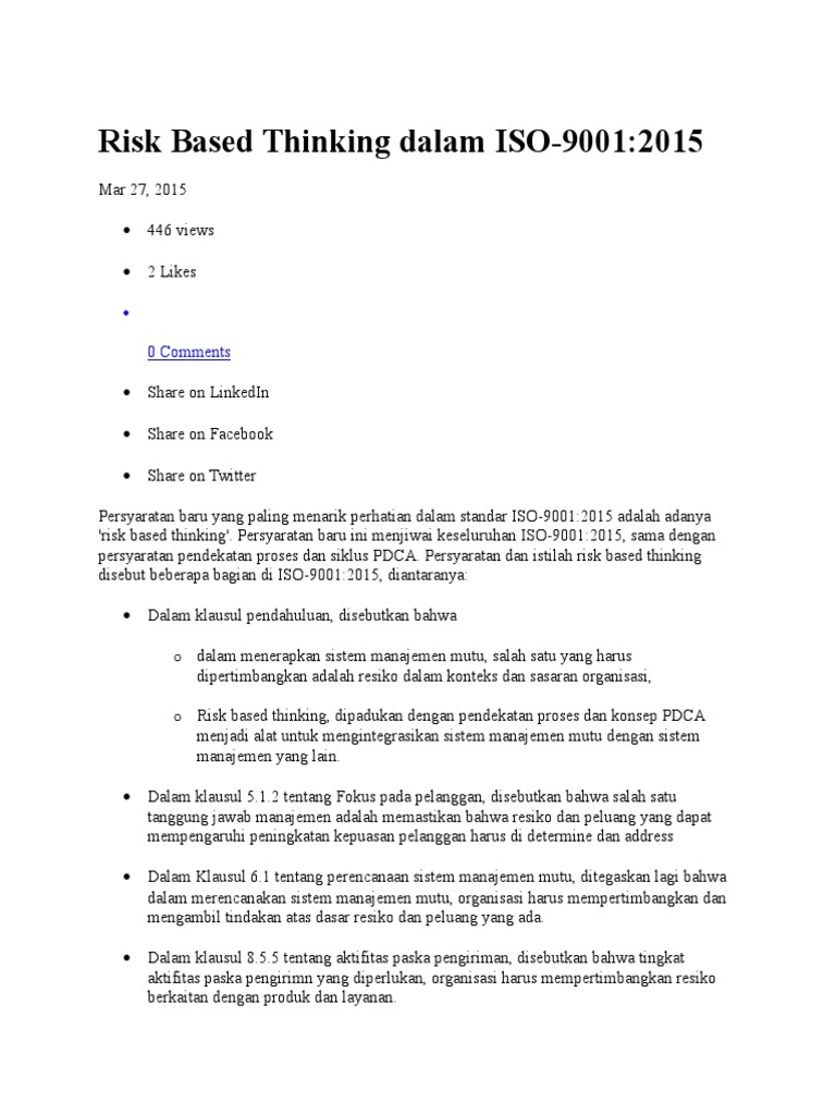 Penerapan Risk Based Thinking ISO 9001:2015 | PDF | Karier & Perkembangan
