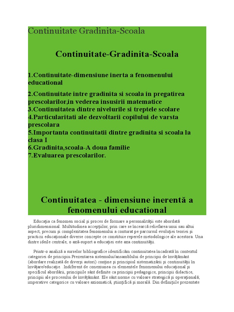 Continuitate Gradinita