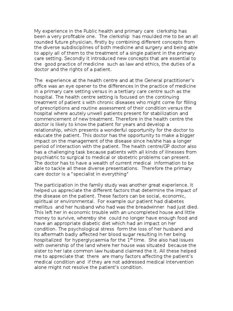 Insights from Primary Care Clerkship | PDF | General Practitioner ...