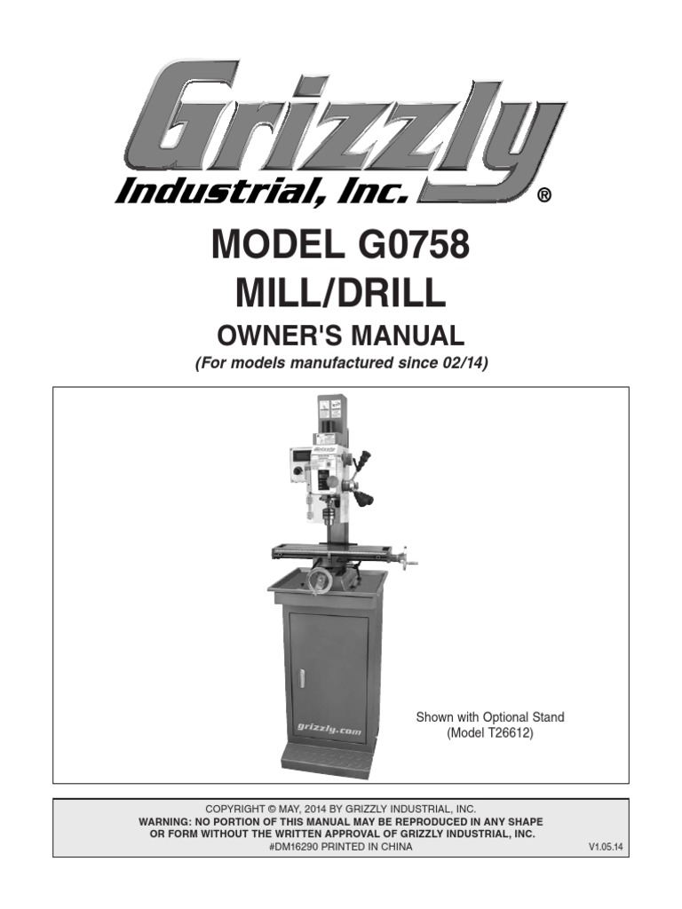 Grizzly G0758 MillDrill Manual PDF Mains Electricity Drill