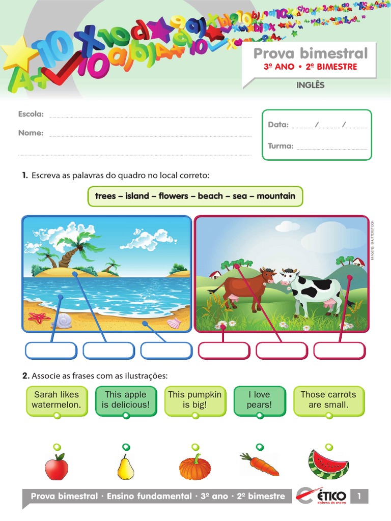 Prova de Inglês - 3º Ano Bimestre 2 | PDF | Language Arts & Discipline