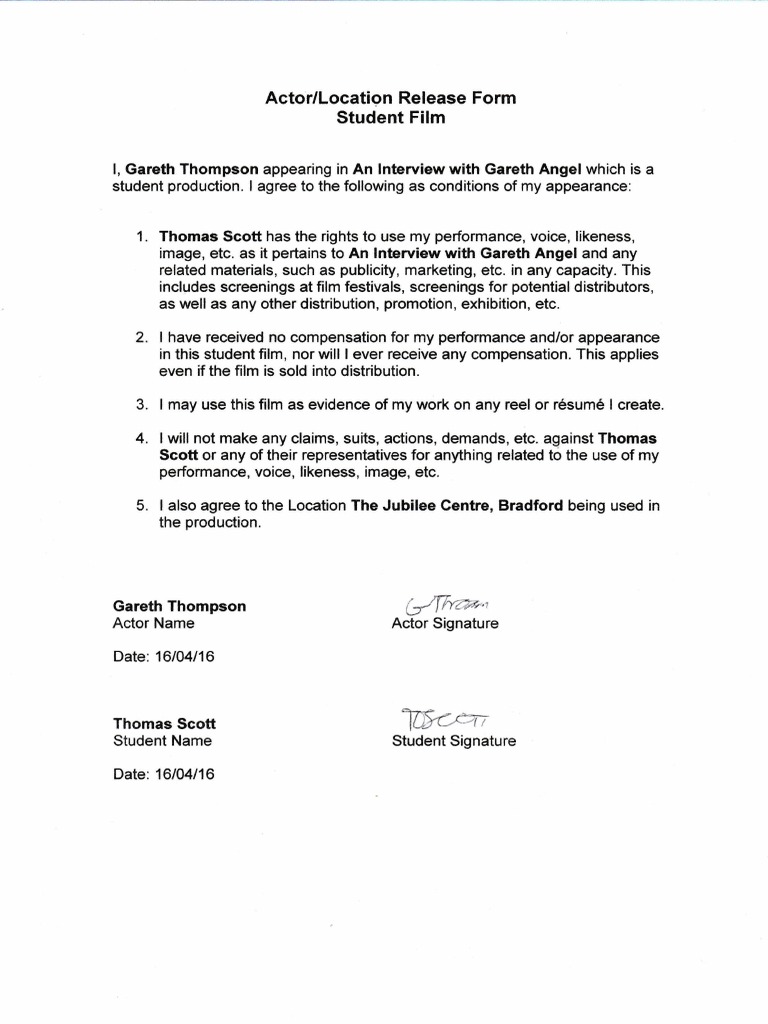 Student Film Actor Agreement | PDF | Social Science
