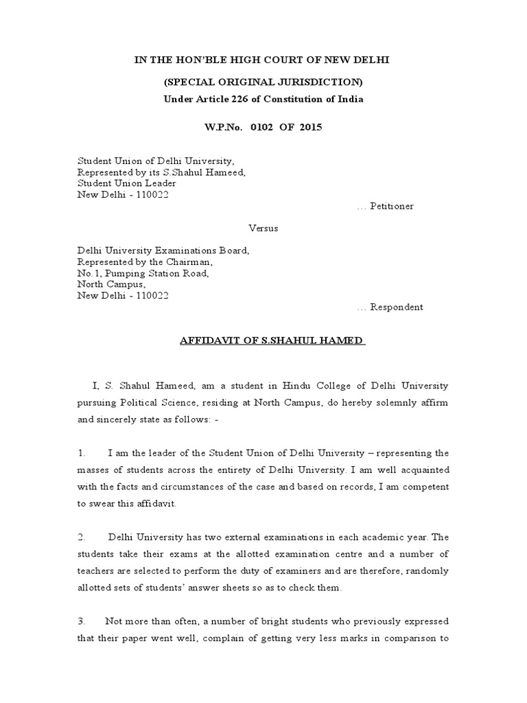 Delhi University Exam Grading Transparency Petition | PDF | Mandamus ...