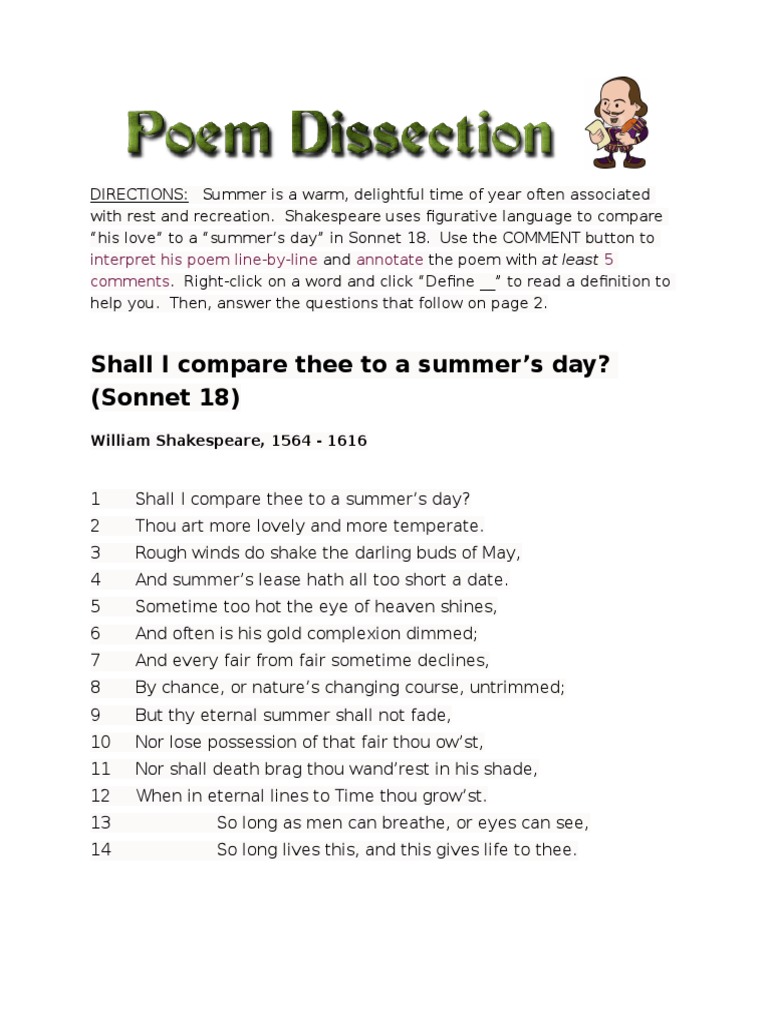 Shall I Compare Thee To A Summer's Day? 18) Interpret His