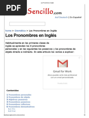Los Pronombres En Ingles Pronombre Adjetivo