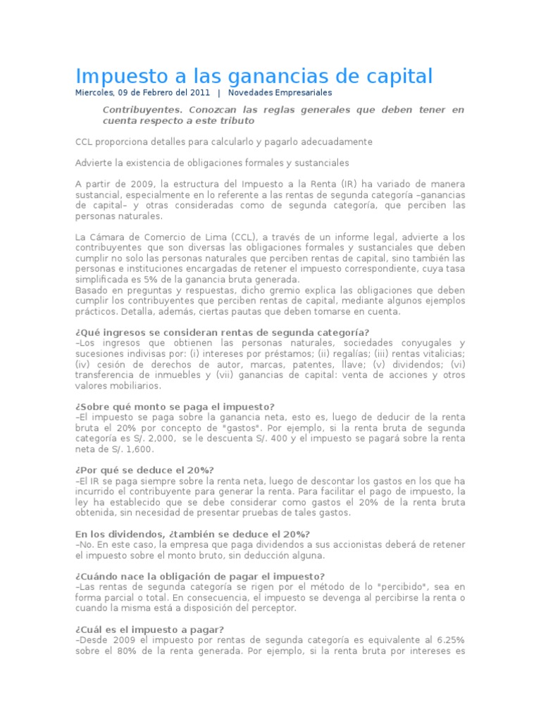 Impuesto a las Ganancias de Capital | PDF | Impuesto sobre la renta ...