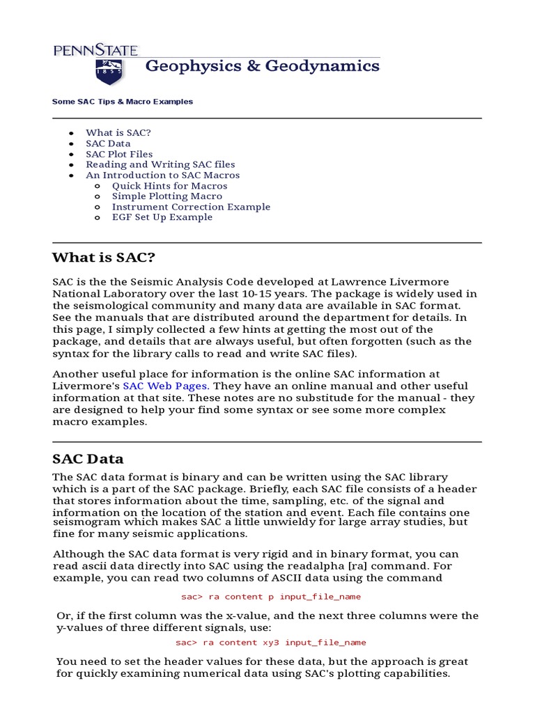 SAC Macros and Plotting Tips | PDF | File Format | Computer File