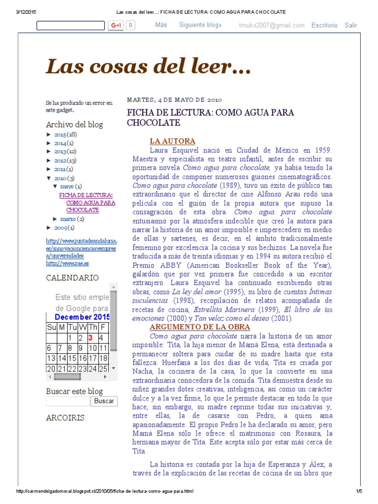 Ficha Como Agua para Chocolate PDF