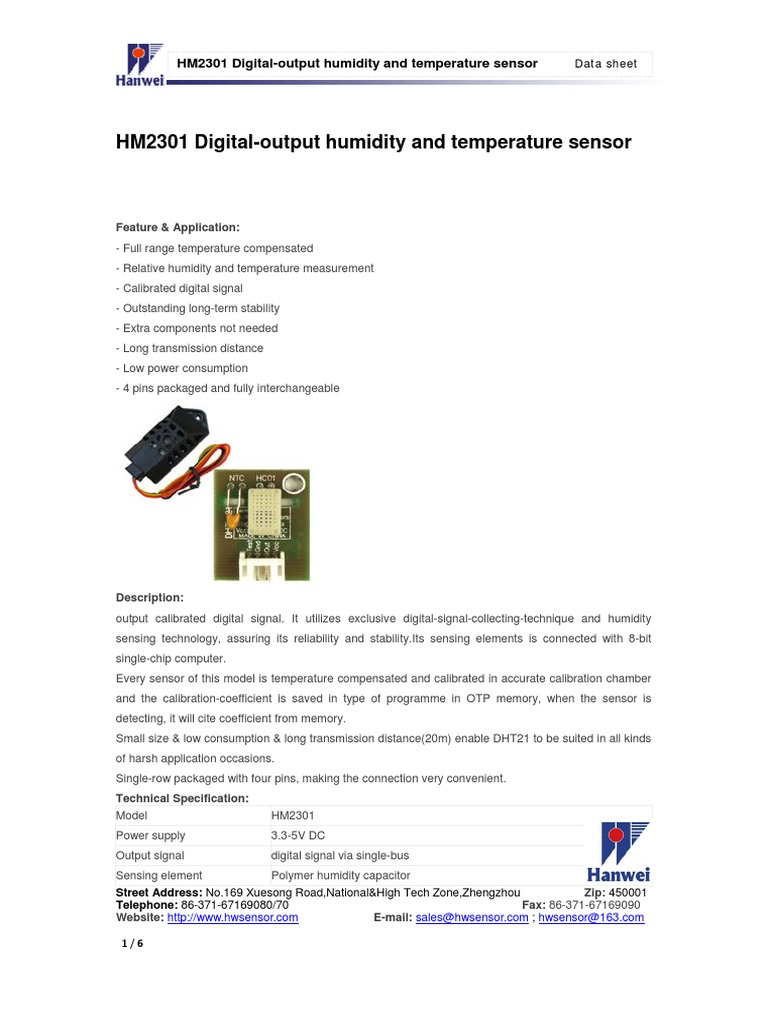 HM2301 Sensor Data Sheet | PDF | Sensor | Signal (Electrical Engineering)