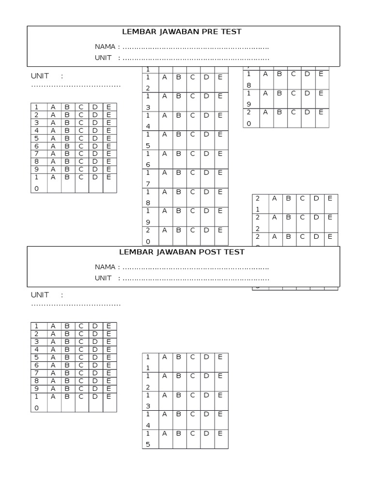 Pre and Post Test Answer Sheet | PDF