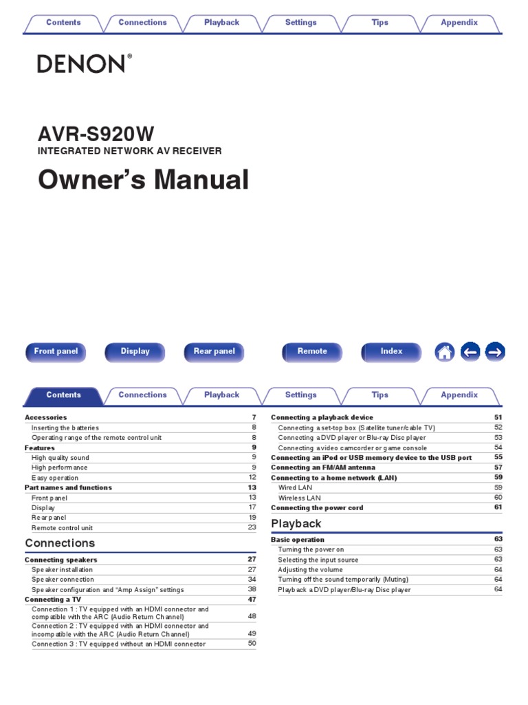 Denon Avr-S920W Manual | Hdmi | Set Top Box | Free 30-day Trial | Scribd