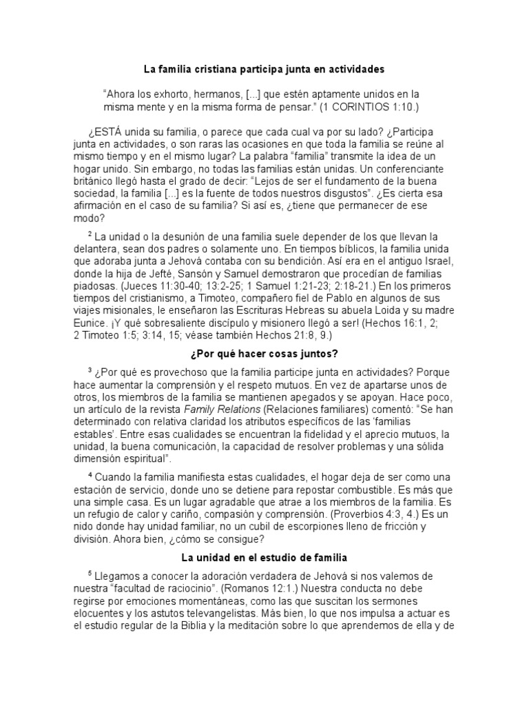 Actividades para la Unidad Familiar Cristiana | PDF | Primera epístola ...