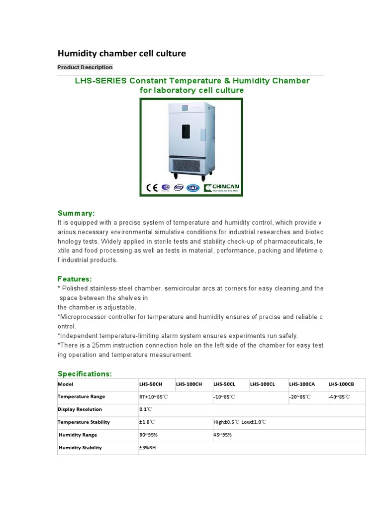 Humidity Chamber Cell Culture PDF Humidity Temperature