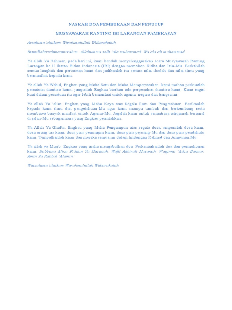 Naskah Doa Pembukaan Dan Penutupan Muscab Ibi Vi