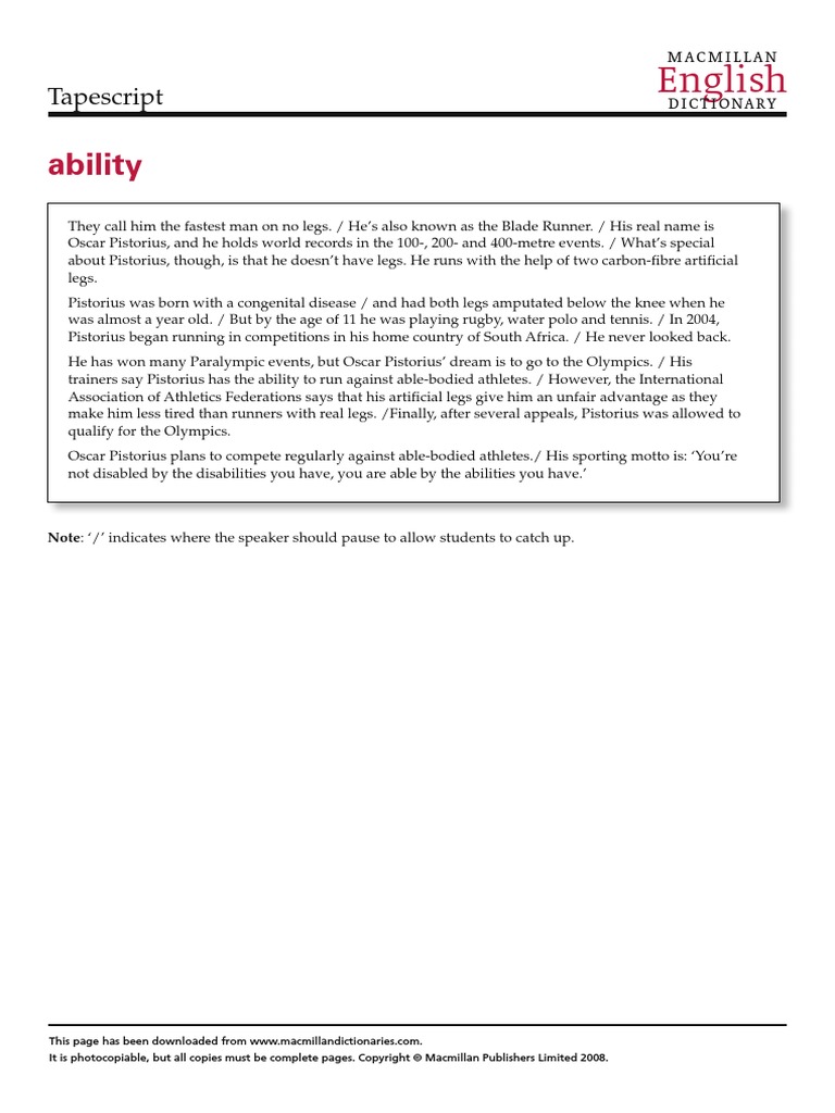 Ability Tapescript | PDF | Sports & Recreation