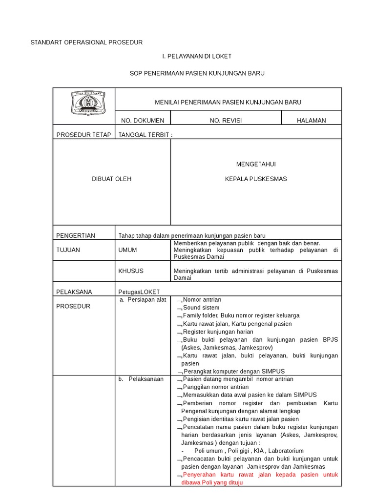 Contoh SOP Pelayanan